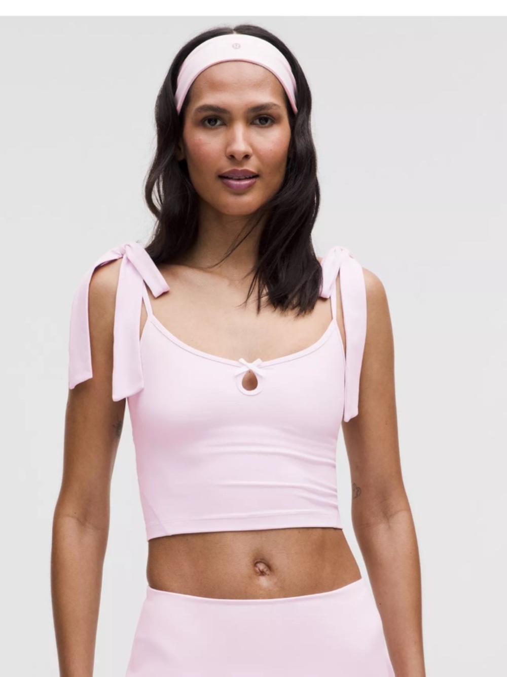 lululemon athletica Ballet Core Light Pink Bow-Shoulder Crop Tank